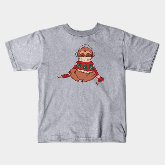 Merry Slothmas // Funny Cartoon Sloth in Christmas Sweater Kids T-Shirt by SLAG_Creative